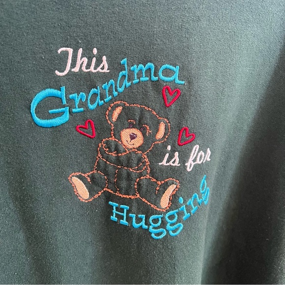 Vintage Forest Green This Grandma is for Hugging Embroidered Sweatshirt XL - Picture 2 of 5
